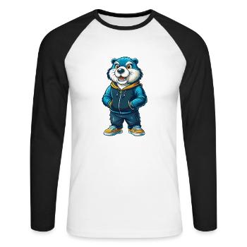 Castor Cool Kawaii Dessin animé Personnage Clipart - T-shirt baseball manches longues Homme - blanc/noir - Devant - Nik (191cm)
