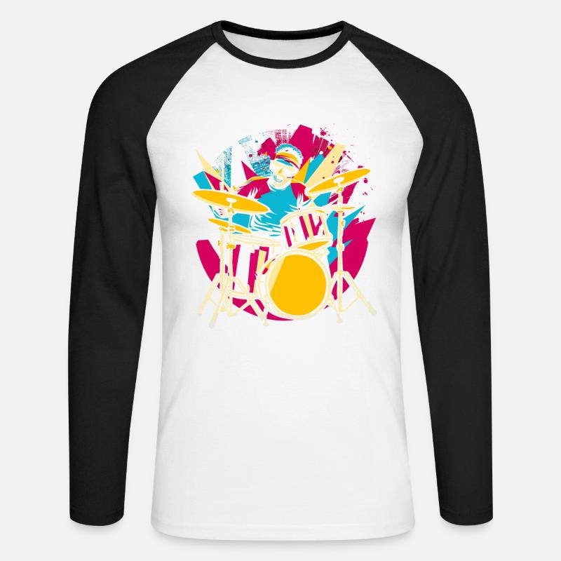 Schlagzeuger Synthwave - Unisex Baseballshirt langarm - Weiß/Schwarz