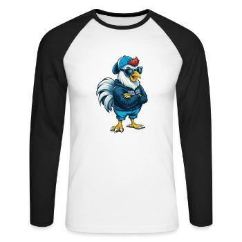 Coq Cool Dessin Animé Personnage Kawaii Clipart - T-shirt baseball manches longues Homme - blanc/noir - Devant - Nik (191cm)