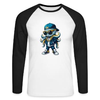 Octopus Cool Cartoon Character Kawaii Clipart - Unisex Long Sleeve Baseball T-Shirt - white/black - Front - Nik (191cm)