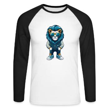 Lion Cool Dessin Animé Personnage Kawaii Clipart - T-shirt baseball manches longues Homme - blanc/noir - Devant - Nik (191cm)