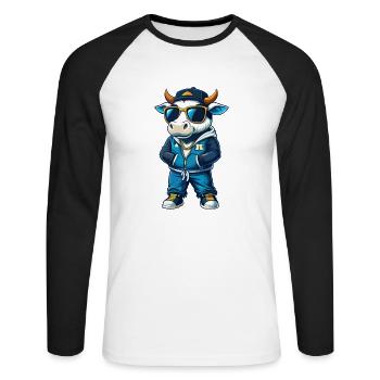 vache cool personnage de dessin animé Kawaii Clipart - T-shirt baseball manches longues Homme - blanc/noir - Devant - Nik (191cm)