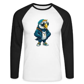 perroquet cool personnage de dessin animé Kawaii Clipart - T-shirt baseball manches longues Homme - blanc/noir - Devant - Nik (191cm)