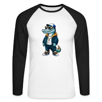 crocodile cool personnage de dessin animé Kawaii Clipart - T-shirt baseball manches longues Homme - blanc/noir - Devant - Nik (191cm)