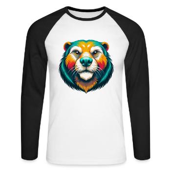 Biber Niedliches Kawaii Cartoon Clipart Tier Gesicht - Unisex Baseballshirt langarm - Weiß/Schwarz - Vorne - Nik (191cm)