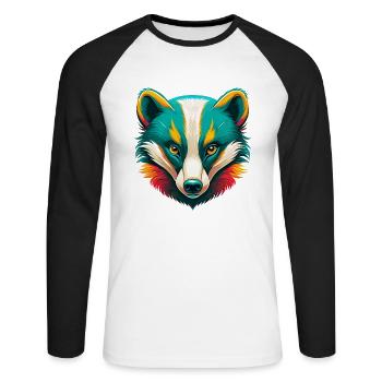 blaireau mignon kawaii dessin animé clipart visage d’animal - T-shirt baseball manches longues Homme - blanc/noir - Devant - Nik (191cm)