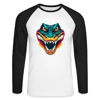 Crocodile Mignon Kawaii Dessin Animé Clipart Visage D’animal - T-shirt baseball manches longues Homme - blanc/noir - Devant - Nik (191cm)