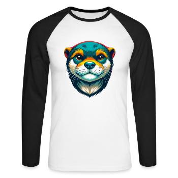 Otter Niedliches Kawaii Cartoon Clipart Tier Gesicht - Unisex Baseballshirt langarm - Weiß/Schwarz - Vorne - Nik (191cm)