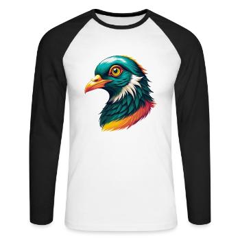 Taube Niedliches Kawaii Cartoon Clipart Tier Gesicht - Unisex Baseballshirt langarm - Weiß/Schwarz - Vorne - Nik (191cm)