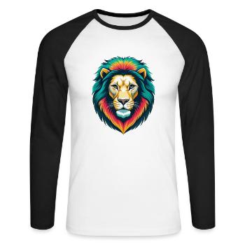 Löwe Niedlich Kawaii Cartoon Clipart Tier Gesicht - Unisex Baseballshirt langarm - Weiß/Schwarz - Vorne - Nik (191cm)