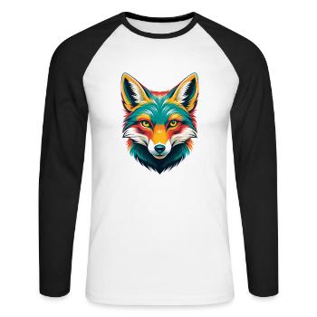 Fox Cute Kawaii Cartoon Clipart Animal Face - Unisex Long Sleeve Baseball T-Shirt - white/black - Front - Nik (191cm)