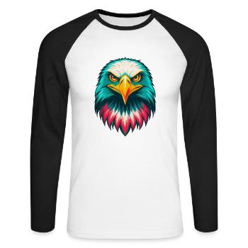 aigle mignon kawaii dessin animé clipart visage d’animal - T-shirt baseball manches longues Homme - blanc/noir - Devant - Nik (191cm)