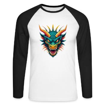 Dragon Cute Kawaii Cartoon Clipart Animal Face - Unisex Long Sleeve Baseball T-Shirt - white/black - Front - Nik (191cm)