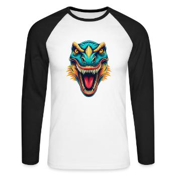 Dinosaur Cute Kawaii Cartoon Clipart Animal Face - Unisex Long Sleeve Baseball T-Shirt - white/black - Front - Nik (191cm)