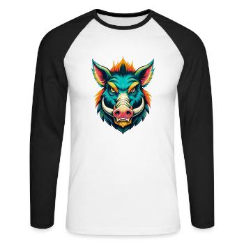 sanglier mignon kawaii dessin animé clipart visage d’animal - T-shirt baseball manches longues Homme - blanc/noir - Devant - Nik (191cm)