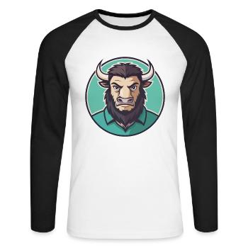 Bison Kawaii Cartoon Character Animal Pet Face - Unisex Long Sleeve Baseball T-Shirt - white/black - Front - Nik (191cm)