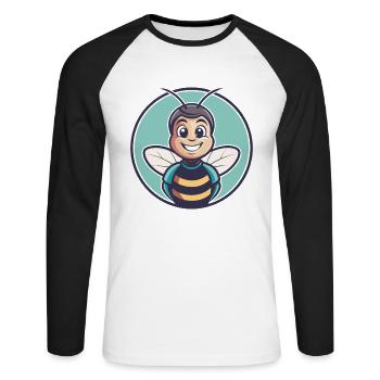 Abeille Kawaii Dessin Animé Personnage Animal Animal Visage - T-shirt baseball manches longues Homme - blanc/noir - Devant - Nik (191cm)