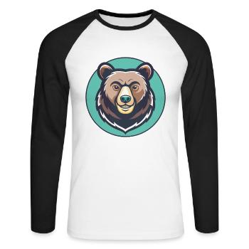 Ours Kawaii Dessin animé Personnage Animal Animal Visage - T-shirt baseball manches longues Homme - blanc/noir - Devant - Nik (191cm)