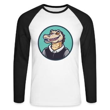Crocodile Kawaii Dessin animé Personnage Animal Animal Visage - T-shirt baseball manches longues Homme - blanc/noir - Devant - Nik (191cm)