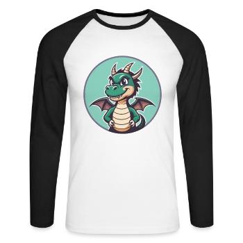 Dragon Kawaii Dessin animé Personnage Animal Animal Visage - T-shirt baseball manches longues Homme - blanc/noir - Devant - Nik (191cm)