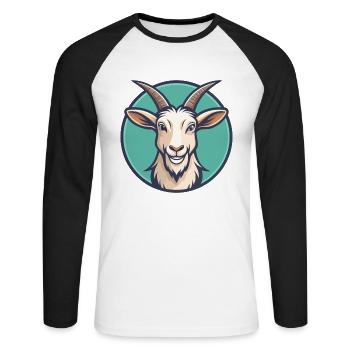 Ziege Kawaii Cartoon Figur Tier Haustier Gesicht - Unisex Baseballshirt langarm - Weiß/Schwarz - Vorne - Nik (191cm)