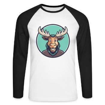 Moose Kawaii Cartoon Character Animal Pet Face - Unisex Long Sleeve Baseball T-Shirt - white/black - Front - Nik (191cm)
