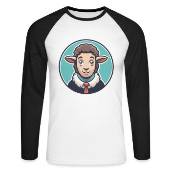 Schaf Kawaii Cartoon Figur Tier Haustier Gesicht - Unisex Baseballshirt langarm - Weiß/Schwarz - Vorne - Nik (191cm)