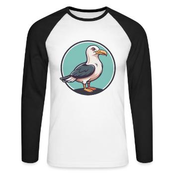 Seagull Kawaii Cartoon Character Animal Pet Face - Unisex Long Sleeve Baseball T-Shirt - white/black - Front - Nik (191cm)