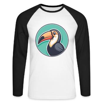 Toucan Kawaii Cartoon Character Animal Pet Face - Unisex Long Sleeve Baseball T-Shirt - white/black - Front - Nik (191cm)