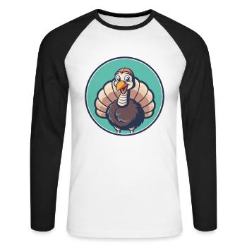 Turkey Kawaii Cartoon Character Animal Pet Face - Unisex Long Sleeve Baseball T-Shirt - white/black - Front - Nik (191cm)
