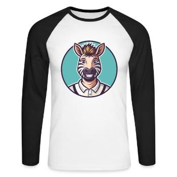 Zebra Kawaii Cartoon Character Animal Pet Face - Unisex Long Sleeve Baseball T-Shirt - white/black - Front - Nik (191cm)