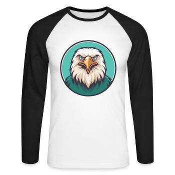 Eagle Kawaii Cartoon Character Animal Pet Face - Unisex Long Sleeve Baseball T-Shirt - white/black - Front - Nik (191cm)