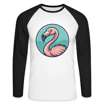 Flamingo Kawaii Cartoon Character Animal Pet Face - Unisex Long Sleeve Baseball T-Shirt - white/black - Front - Nik (191cm)