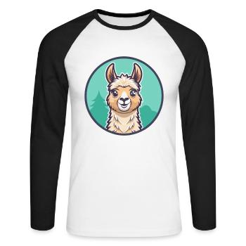 Llama Kawaii Cartoon Character Animal Pet Face - Unisex Long Sleeve Baseball T-Shirt - white/black - Front - Nik (191cm)