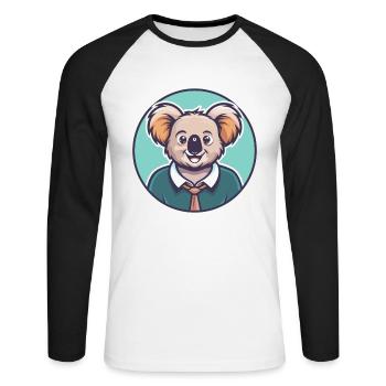Koala Kawaii Dessin animé Personnage Animal Animal Visage - T-shirt baseball manches longues Homme - blanc/noir - Devant - Nik (191cm)