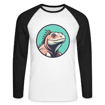Iguana Kawaii Cartoon Character Animal Pet Face - Unisex Long Sleeve Baseball T-Shirt - white/black - Front - Nik (191cm)