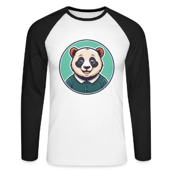 Panda Kawaii Dessin animé Personnage Animal Animal Visage - T-shirt baseball manches longues Homme - blanc/noir - Devant - Nik (191cm)