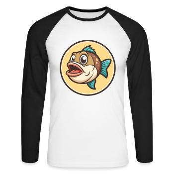 Fish Kawaii Cartoon Character Animal Pet Face - Unisex Long Sleeve Baseball T-Shirt - white/black - Front - Nik (191cm)