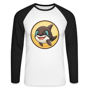 Orca Kawaii Cartoon Figur Tier Haustier Gesicht - Unisex Baseballshirt langarm - Weiß/Schwarz - Vorne - Nik (191cm)