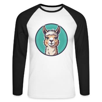 Alpaka Kawaii Cartoon Figur Tier Haustier Gesicht - Unisex Baseballshirt langarm - Weiß/Schwarz - Vorne - Nik (191cm)