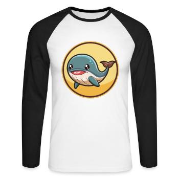 Whale Kawaii Cartoon Character Animal Pet Face - Unisex Long Sleeve Baseball T-Shirt - white/black - Front - Nik (191cm)