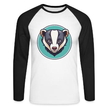 blaireau kawaii dessin animé personnage animal visage d’animal - T-shirt baseball manches longues Homme - blanc/noir - Devant - Nik (191cm)