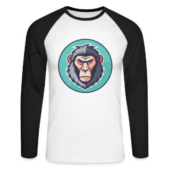 Pavian Kawaii Cartoon Figur Tier Haustier Gesicht - Unisex Baseballshirt langarm - Weiß/Schwarz - Vorne - Nik (191cm)