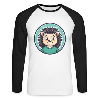 Hedgehog Kawaii Cartoon Character Animal Pet Face - Unisex Long Sleeve Baseball T-Shirt - white/black - Front - Nik (191cm)