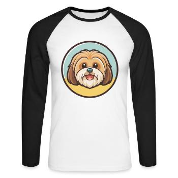 Lhasa Apso Hund Rasse Cartoon Kawaii Clipart Tier - Unisex Baseballshirt langarm - Weiß/Schwarz - Vorne - Nik (191cm)