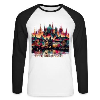 Prague Capitale République tchèque Cadeau - T-shirt baseball manches longues Homme - blanc/noir - Devant - Nik (191cm)