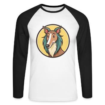 Silken Windhound Chien Race Dessin animé Kawaii Clipart - T-shirt baseball manches longues Homme - blanc/noir - Devant - Nik (191cm)
