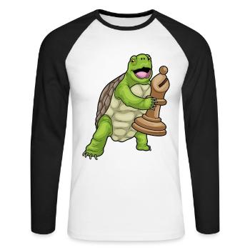 Tortue Pièce d’échecs Bishop Chess - T-shirt baseball manches longues Homme - blanc/noir - Devant - Nik (191cm)