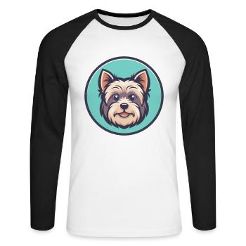 Bichon Yorkie Chien Race Dessin animé Kawaii Clipart Animal de compagnie - T-shirt baseball manches longues Homme - blanc/noir - Devant - Nik (191cm)