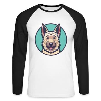 Berger Picard Chien Race Dessin animé Kawaii Clipart Animal de compagnie - T-shirt baseball manches longues Homme - blanc/noir - Devant - Nik (191cm)